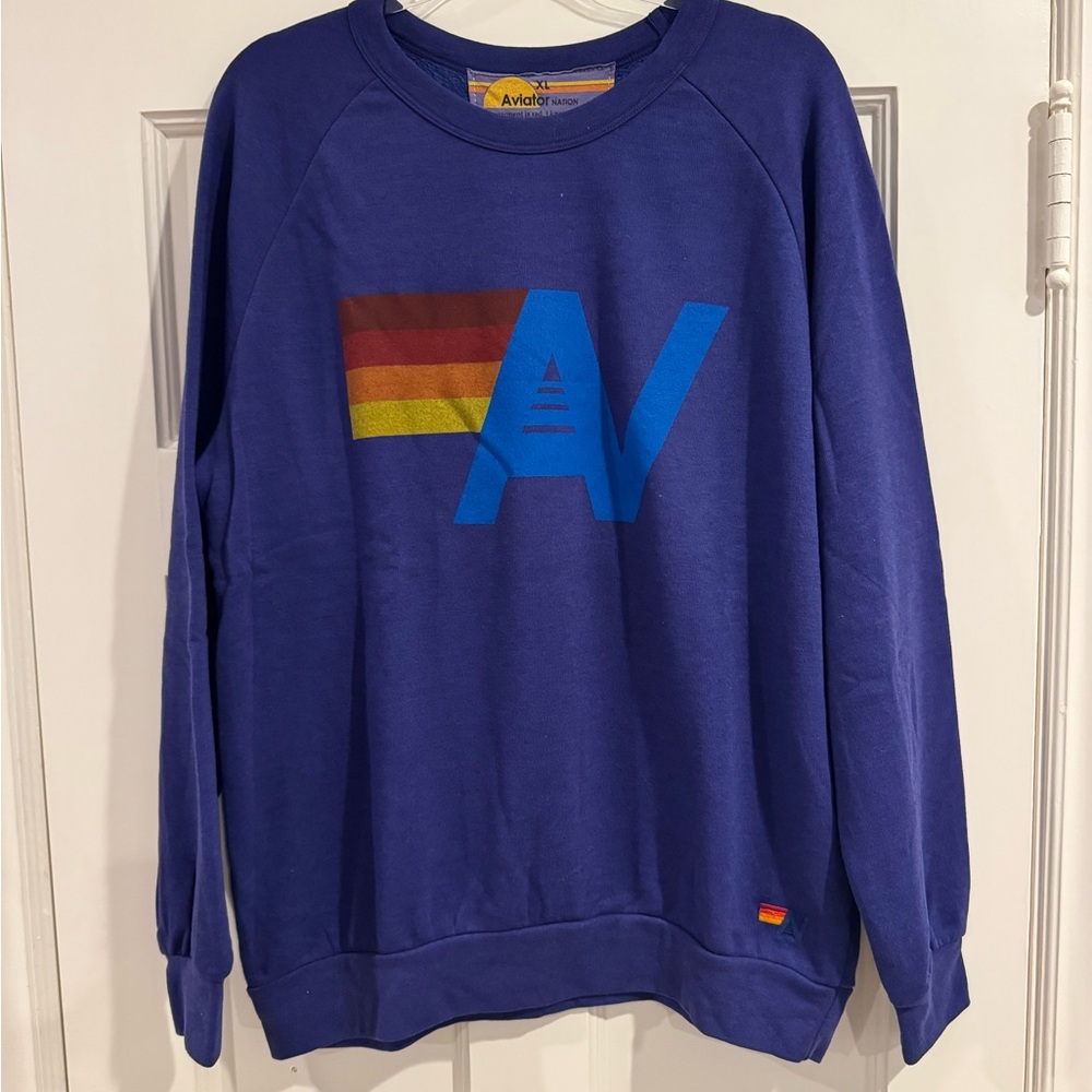 Aviator Nation Purple Crewneck with Striped Logo